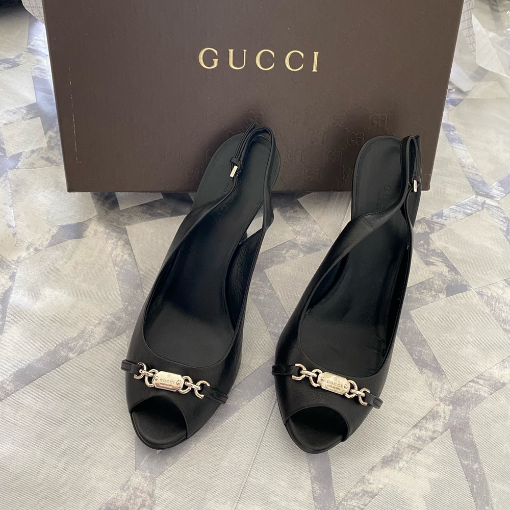 NWT-GUCCI Talibu Peep Toe Slingback Pumps